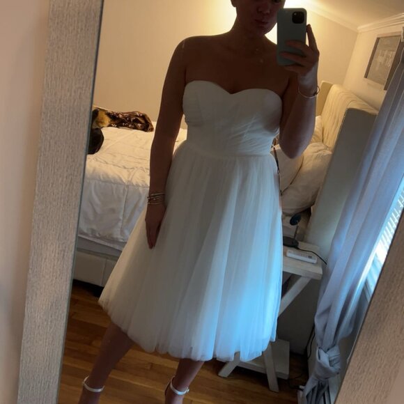 Sweet A-Line Off-The-Shoulder Little White Tulle Wedding Dresses - Picture 3 of 3